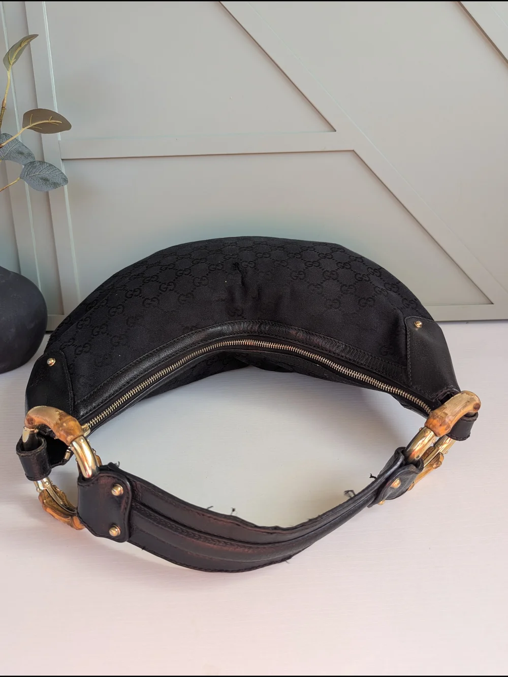 Gucci Black Crescent Bamboo-Handle Shoulder Bag